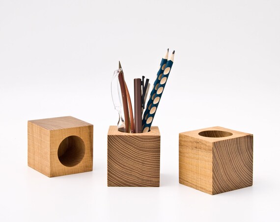 Square Wooden Pen Holder Modern Pencil Cup Desktop Square Wooden Pen Holder Modern