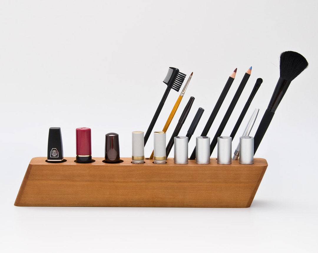 Pear Wood Makeup Organizer / Lipstick Holder / Sustainable Brush