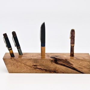 Unique Wooden Fountain Pen Holder / Handmade Decorative Pen Stand / One of a Kind Office Gift 046 image 1
