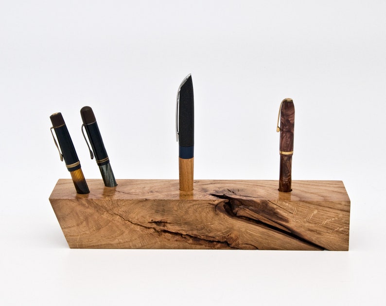 Unique Wooden Fountain Pen Holder / Handmade Decorative Pen Stand / One of a Kind Office Gift 046 image 1