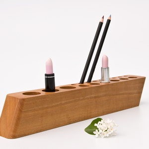 Handmade Pear Wood Makeup Organizer / Lipstick Holder / Sustainable Brush Storage SCARLETT P image 4