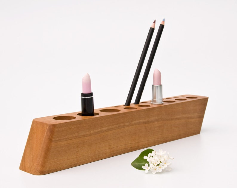 Handmade Pear Wood Makeup Organizer / Lipstick Holder / Sustainable Brush Storage SCARLETT P image 4