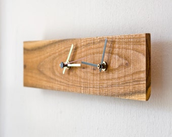 Dual Time Clock, Wooden Dual Time Zone Clock, Modern Wall Clock SAPPHO