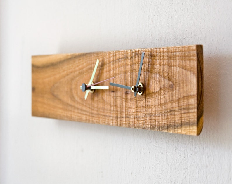 Reloj de tiempo dual, reloj de doble zona horaria de madera, reloj de pared moderno SAPPHO imagen 1