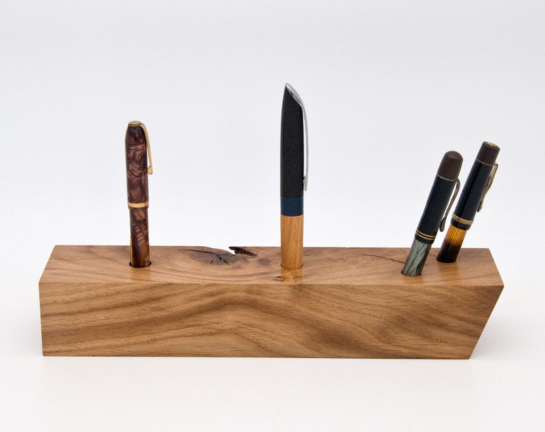 Unique Wooden Fountain Pen Holder / Handmade Decorative Pen Stand / One of a Kind Office Gift 046 image 4