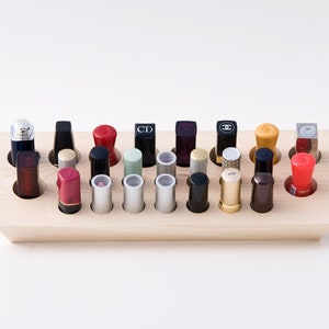 Lipstick Holder / Handmade Lipstick Organizer / Natural Wood Makeup Organizer for Countertop and Wall Mount 20 Spaces EMMA image 6