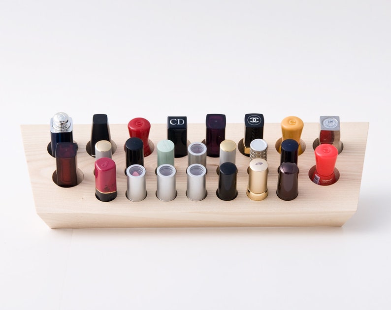 Lipstick Holder / Handmade Lipstick Organizer / Natural Wood Makeup Organizer for Countertop and Wall Mount 20 Spaces EMMA image 6