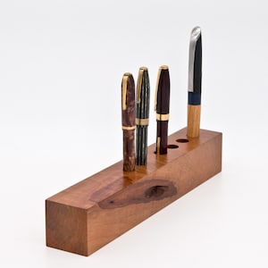 One of a Kind Wooden Fountain Pen Stand / Handmade Desk Organizer from Pear Wood 047