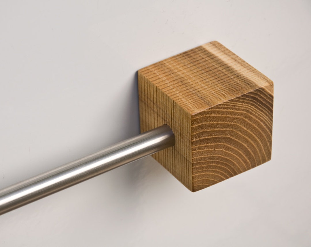 Towel Rack Stainless Steel Towel Rail With Wooden Etsy