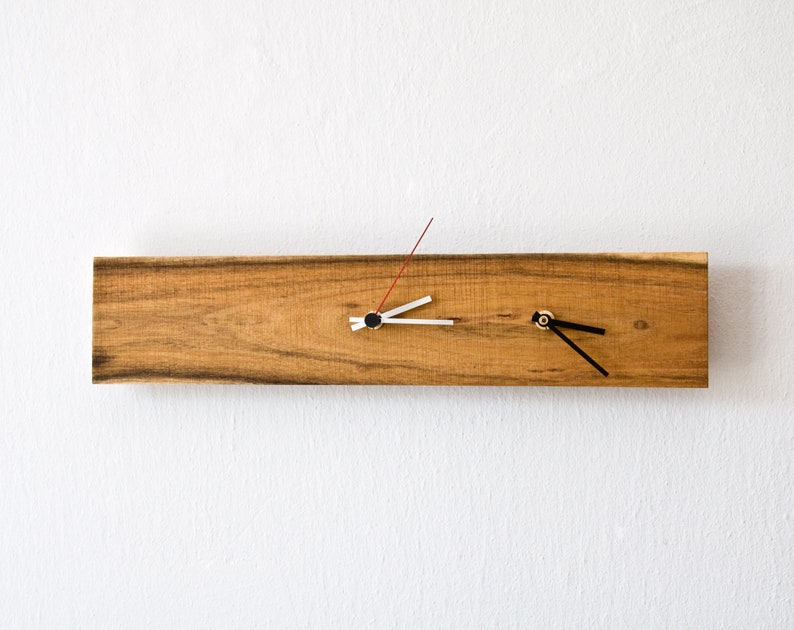 Reloj de tiempo dual, reloj de doble zona horaria de madera, reloj de pared moderno SAPPHO imagen 2