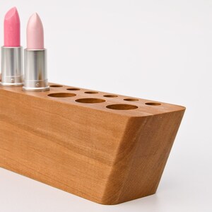 Handmade Pear Wood Makeup Organizer / Lipstick Holder / Sustainable Brush Storage SCARLETT P image 3