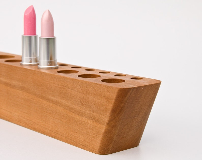 Handmade Pear Wood Makeup Organizer / Lipstick Holder / Sustainable Brush Storage SCARLETT P image 3