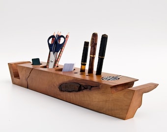 Unique Wooden Desk Organizer / Large Desktop Storage / Handmade One of a Kind Office Gift 043P