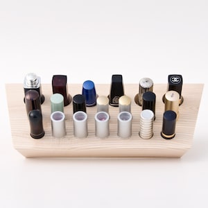 Lipstick Holder / Handmade Lipstick Organizer / Natural Wood Makeup Organizer for Countertop and Wall Mount 20 Spaces EMMA image 2