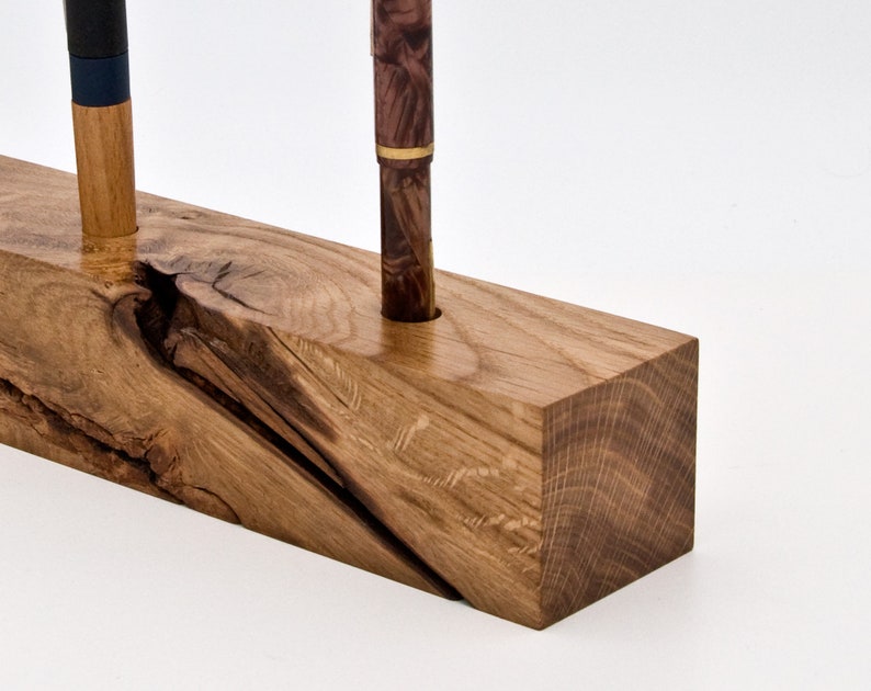 Unique Wooden Fountain Pen Holder / Handmade Decorative Pen Stand / One of a Kind Office Gift 046 image 2