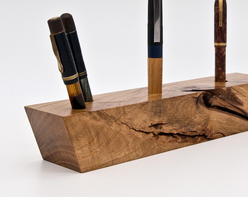 Unique Wooden Fountain Pen Holder / Handmade Decorative Pen Stand / One of a Kind Office Gift 046 image 6