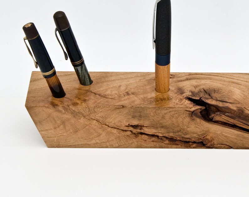 Unique Wooden Fountain Pen Holder / Handmade Decorative Pen Stand / One of a Kind Office Gift 046 image 3