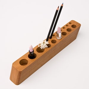 Handmade Pear Wood Makeup Organizer / Lipstick Holder / Sustainable Brush Storage SCARLETT P image 2