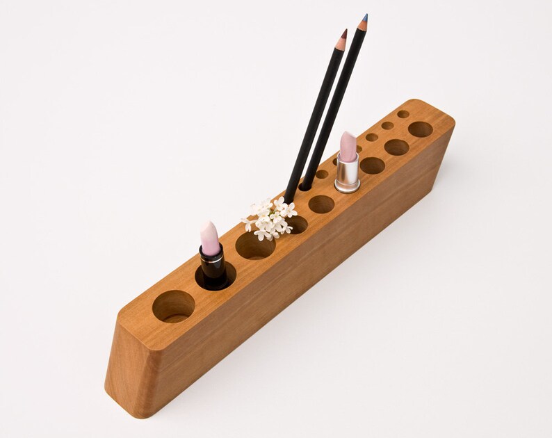 Handmade Pear Wood Makeup Organizer / Lipstick Holder / Sustainable Brush Storage SCARLETT P image 2
