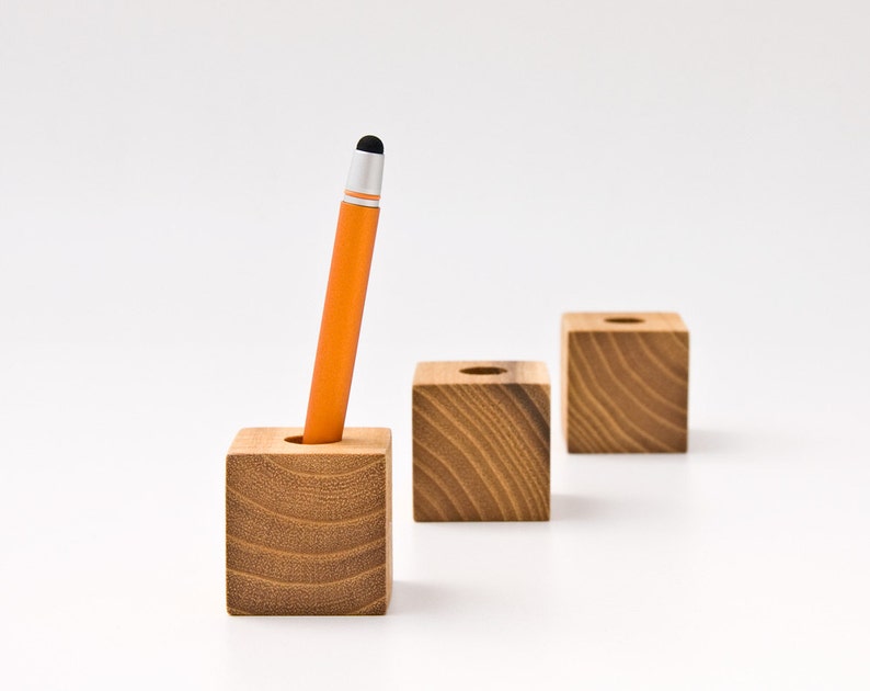 Stylus Holder, Single Pen Holder, Touchpen Holder, Wooden Office Supply Bob Set of two image 1