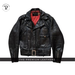 Original Rare Retro Vintage 50s Oakbrook Hercules D Pocket Motorcycle Leather Jacket Made In USA Handcrafted by The Premium Leathers