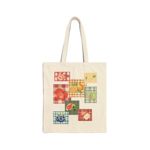 Fruity Picnic Canvas Tote Bag, Eco-Friendly Shopping Bag, Reusable Market Tote, Cute Beach Bag, Perfect Gift for Food Lovers