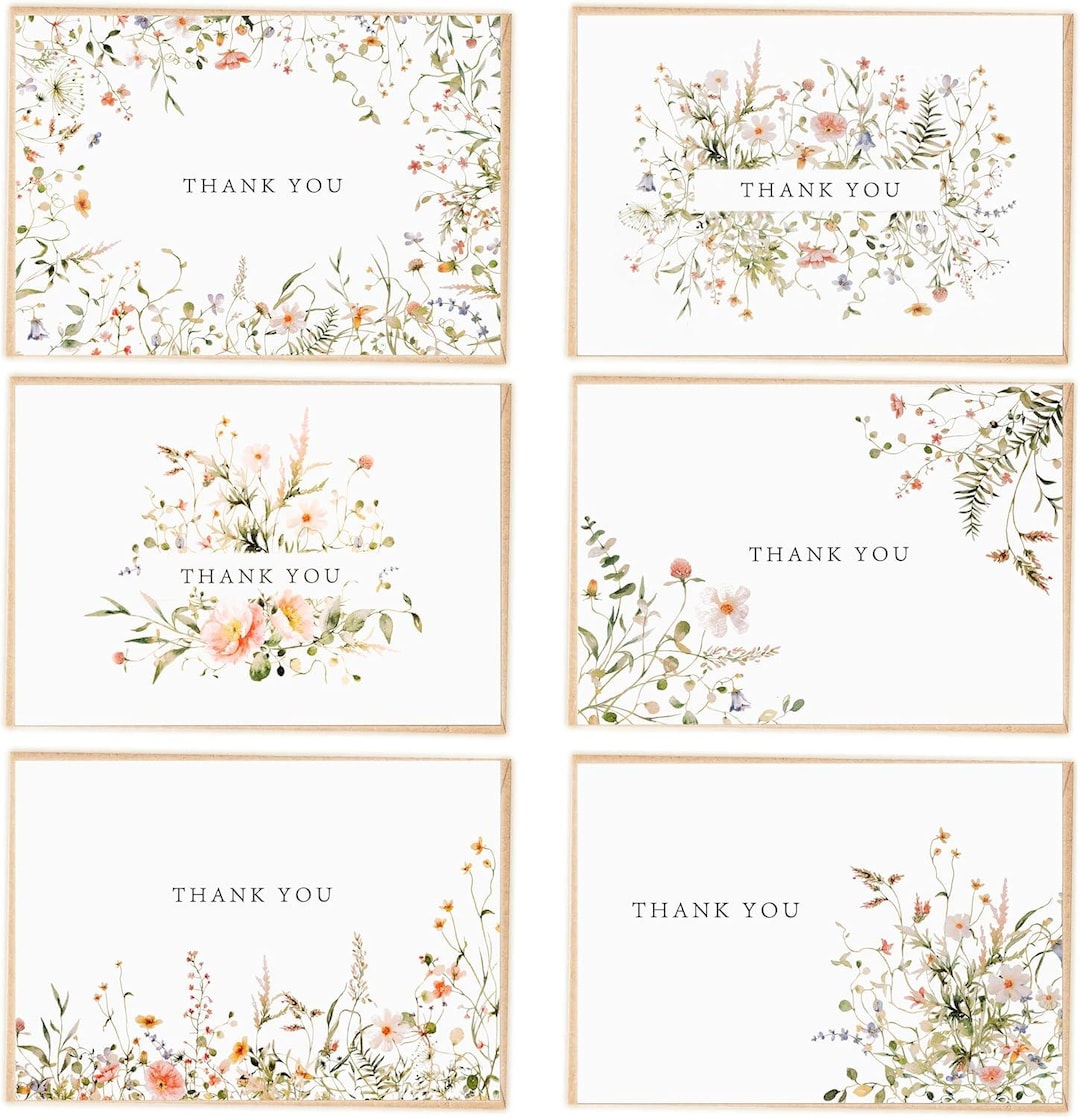 52pack Floral Thank You Cards Bulk With Kraft Envelopes & Matching ...