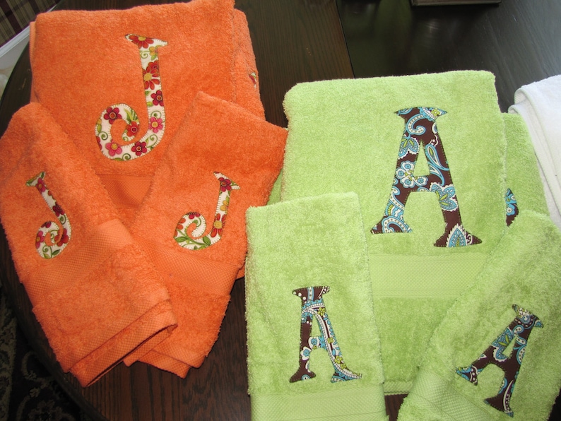 Custom Monogrammed White Towel Set With Green and Black Fabric Etsy