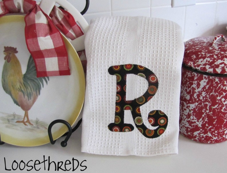 Personalized Kitchen towel set of 3 with Moda Black Dot Saltbox Harvest Monogram image 4