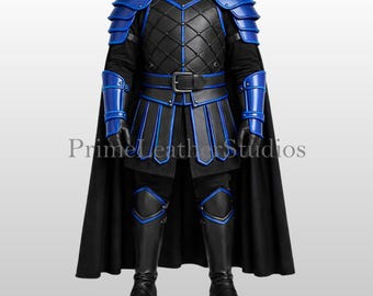 Handmade Leather Medieval Knight Armor Costume with Cape | Warrior Outfit
