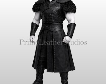 Handmade Black Leather Armor Costume, LARP Medieval Warrior Outfit