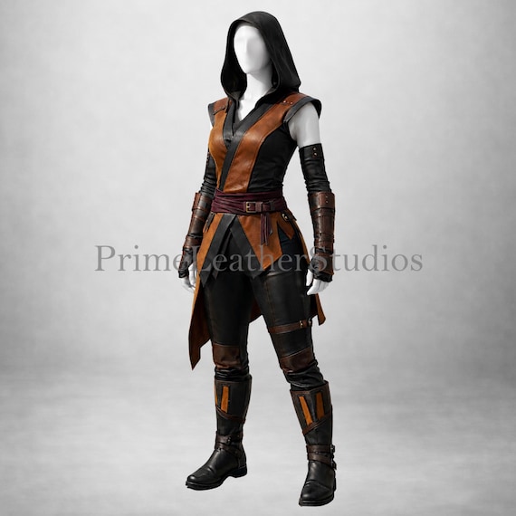 Handmade Leather Ninja Costume for Women l Hooded Stealth Warrior Outfit