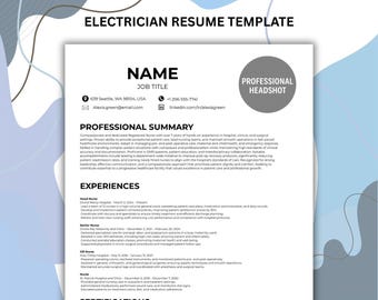 Plantilla de currículum de electricista con IA / Canva, Word, Google Docs / Indicaciones inteligentes + Compatible con ATS + Carta de presentación