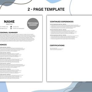 Puede incluir: Una plantilla de curr&iacute;culum vitae de dos p&aacute;ginas con un dise&ntilde;o limpio y minimalista. La primera p&aacute;gina incluye secciones para nombre, puesto de trabajo, resumen profesional y experiencias. La segunda p&aacute;gina enumera las experiencias y certificaciones continuas.