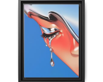 Canvas Print, Glossy Tearful AI Artwork, Sadness Not Included, Wall Decor, Home Office Decoration, Unique Gift Idea, Multi-color Framed