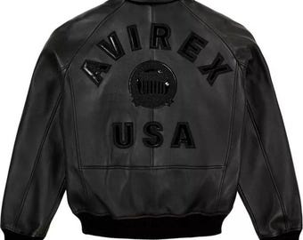 Avirex Herren schwarze Leder Bomberjacke | Echte amerikanische Jacke aus Rindsleder im Flight Style