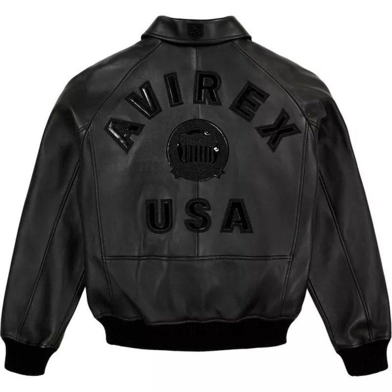AVIREX ボンバージャケット ブラック レザー USA アビレックス メンズ ブラックレザー ボンバージャケット | 本物の牛革