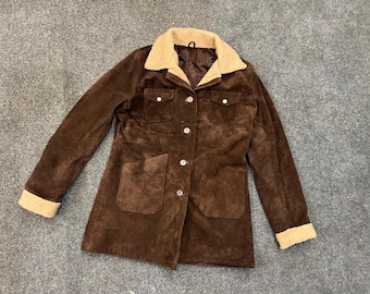 Vintage 70s Corduroy Sherpa Jacket Men's 40 Shearling  Collared Button Up Boho Brown Coat Hippie Jacket 1970s Seventies