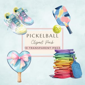 Pickleball Clipart – 10 Modern Watercolor Paddles, Courts and Accessories, Sporty PNGs for Party Invites, Stickers & Planner Crafts