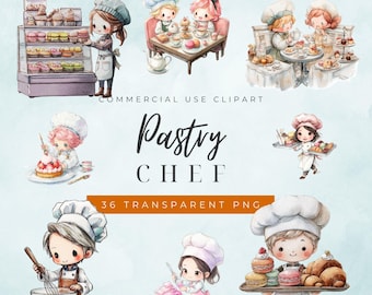 Patisserie Clipart Set | Cute Bakery and Dessert PNGs | Watercolor Pastry Chef Illustrations for Café Branding and Invitations