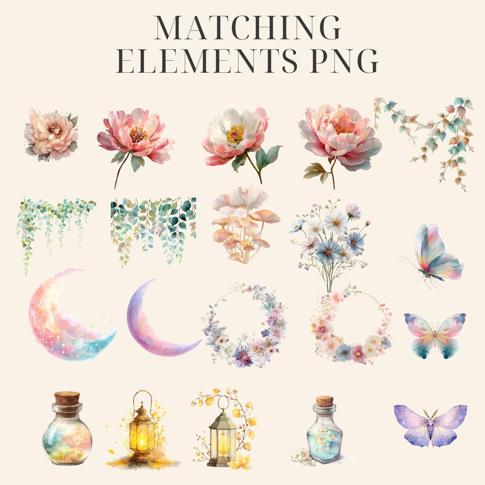 Watercolor Fairy Clipart Bundle – 70 Pastel Pngs, Botanical Elements ...