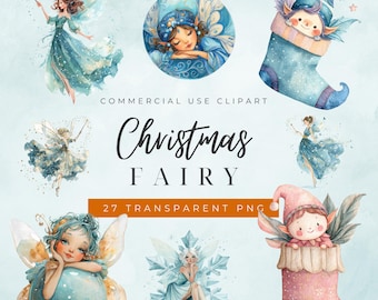 Christmas Fairy Clipart | Whimsical Watercolor Fairies PNG for Christmas Crafts and Invitations