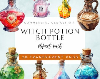 Watercolor Witch Potion Clipart: Self-Care PNG Bundle (Digital Download)