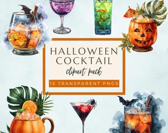 Akvarell Halloween Cocktail Clipart: Spöklik dryck PNG-set (digital nedladdning)