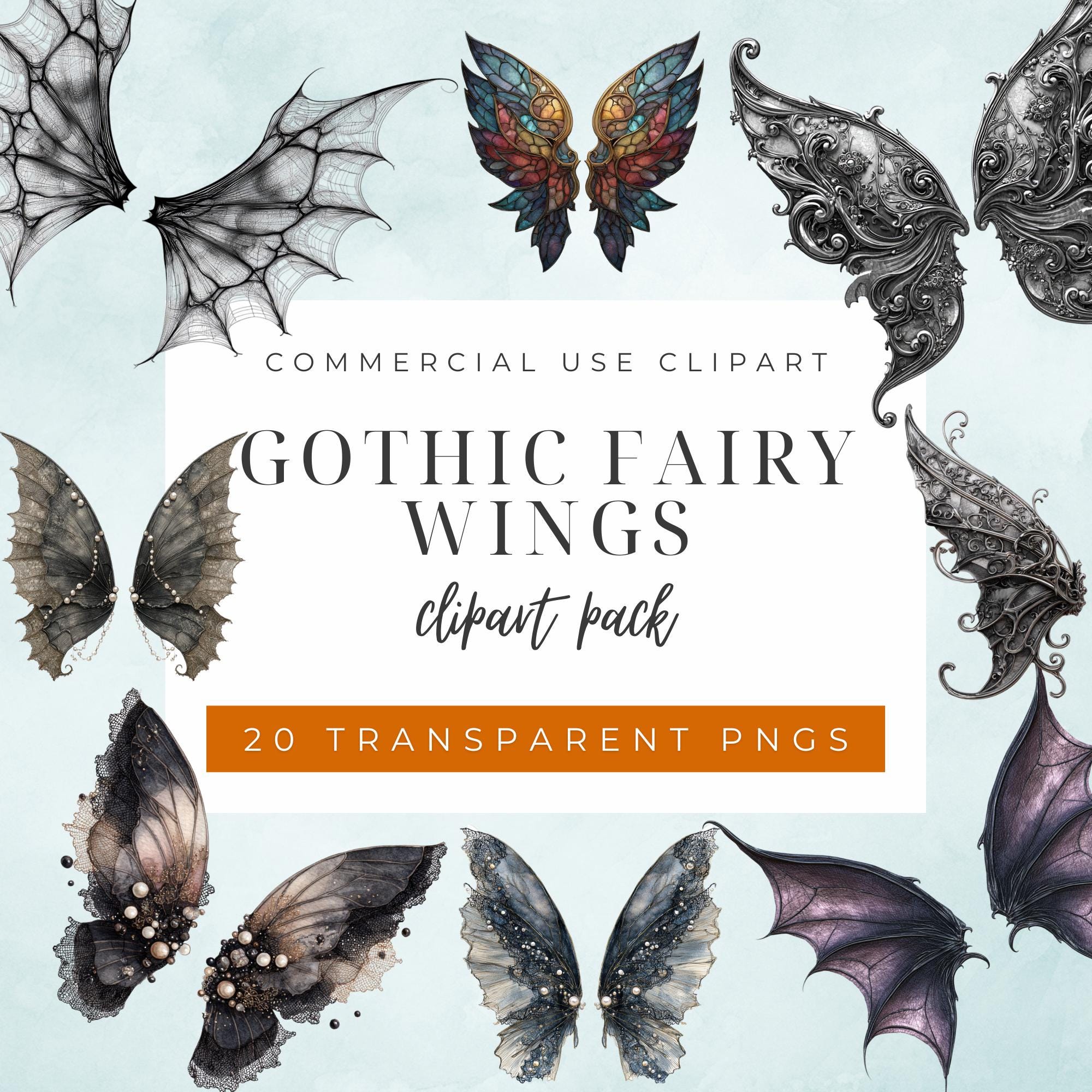 Gothic Fairy Wings Clipart Bundle: Dark Fantasy Pngs (digital Download ...