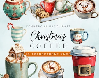 Aquarell Weihnachten Kaffee Clipart, festliche Becher Designs (PNG Digital Download)