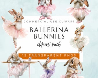 Aquarell Ballerina Bunny Clipart - Pastell PNG Set (Digitaler Download)