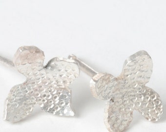 Botanical Sterling Silver Flower hand textured Stud earrings