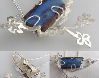 Boulder opal and sterling silver floral  Wildflower series