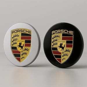 Porsche Wheel Center Caps: Gloss Black & Silver Emblem - 4-Pack